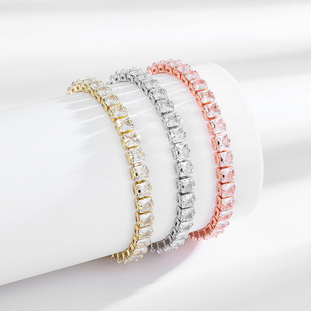 Zircon 4mm Square Stone Single Row Bracelet - Unisex Fashion Jewelry
