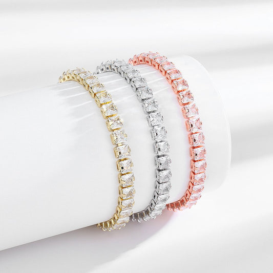 Zircon 4mm Square Stone Single Row Bracelet - Unisex Fashion Jewelry