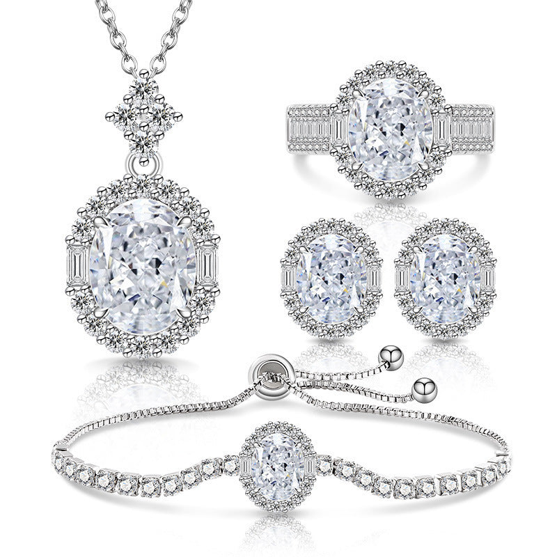 Ice Flower Cut Gemstone Set: Sparkling High-Carbon Diamond Ring Earrings Necklace Bracelet for Women