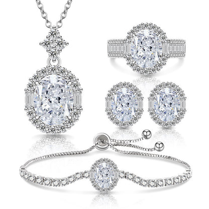 Ice Flower Cut Gemstone Set: Sparkling High-Carbon Diamond Ring Earrings Necklace Bracelet for Women