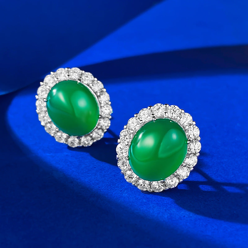 925 Silver Chrysoprase Studs 10*12mm | Ricady Jewel, Luxury Inlay, Classic Style