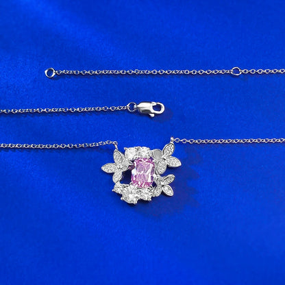 S925 Silver Butterfly Necklace with Pink-Purple Crystals | Elegant Layering