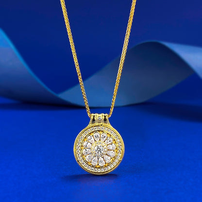 S925 Silver Chinese Compass Necklace, Double-Sided Lucky Charm, Gold Chain
