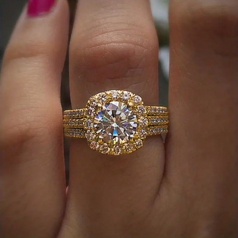 Luxury Full Diamond Engagement Ring for Women - Micro-Inlaid Zircon Statement Ring