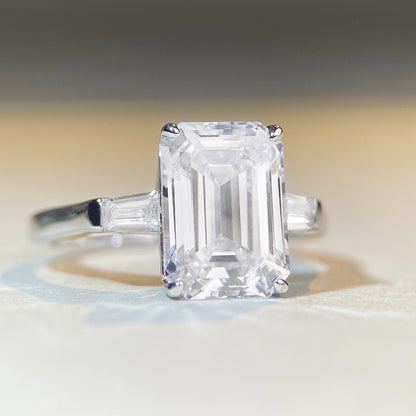 Women's S925 Sterling Silver Ring | Baguette Emerald-Cut High Carbon Zircon | Colored Gemstone Design