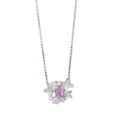 S925 Silver Butterfly Necklace with Pink-Purple Crystals | Elegant Layering