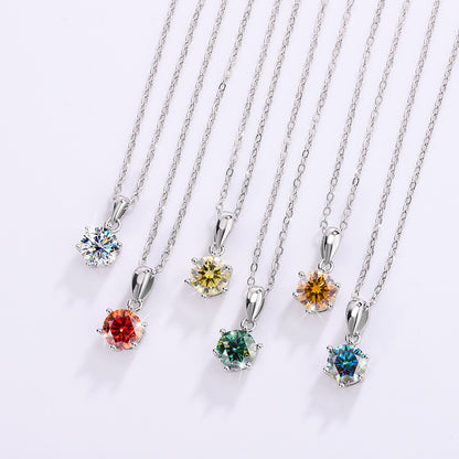 Carat Moissanite 6-Prong Pendant Necklace - 925 Sterling Silver Simulated Diamond Clavicle Chain for Women