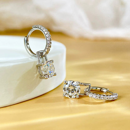 S925 Sterling Silver Earrings 2-Way Wear Moissanite Studs & Four-Claw Hoops