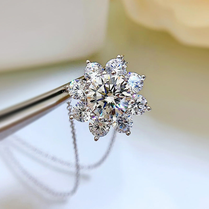 Ricady Jewel S925 Sterling Silver Sunflower Necklace - Sparkling High Carbon Diamond, 40+3cm