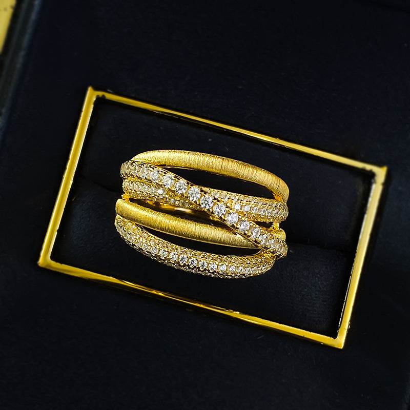 S925 Silver Gold-Plated Ring | Italian Brushed Cross Full Diamond Old Money Style