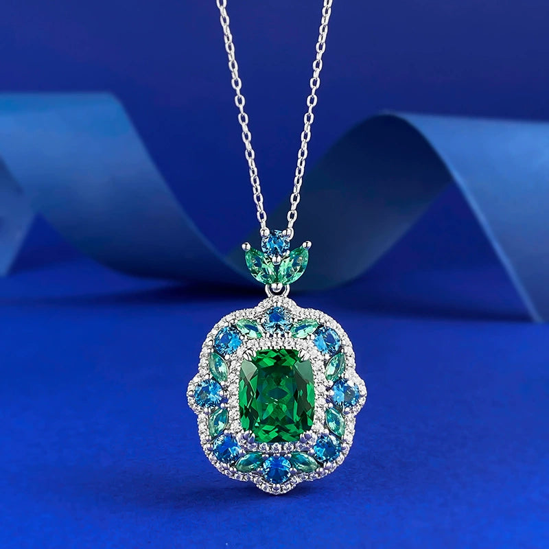 Ricady Jewel S925 Silver Necklace - 9x11mm Simulated Green Tourmaline, Secret Garden