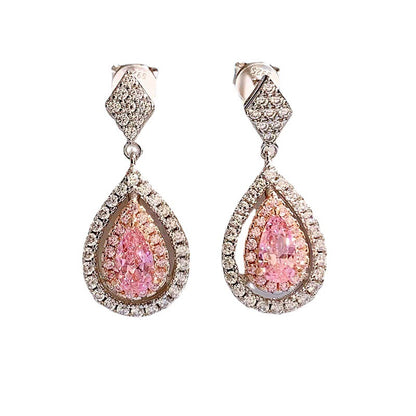 Elegant Minimalist 4*7mm Pear Pink Diamond Stud Earrings 925 Sterling Silver