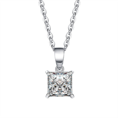 Ricady Jewel S925 Sterling Silver 4-Prong Princess Cut Moissanite Pendant - Women's Versatile High-End Clavicle ChainHigh-End Clavicle Chain