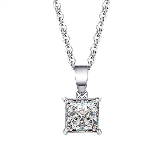 Ricady Jewel S925 Sterling Silver 4-Prong Princess Cut Moissanite Pendant - Women's Versatile High-End Clavicle ChainHigh-End Clavicle Chain