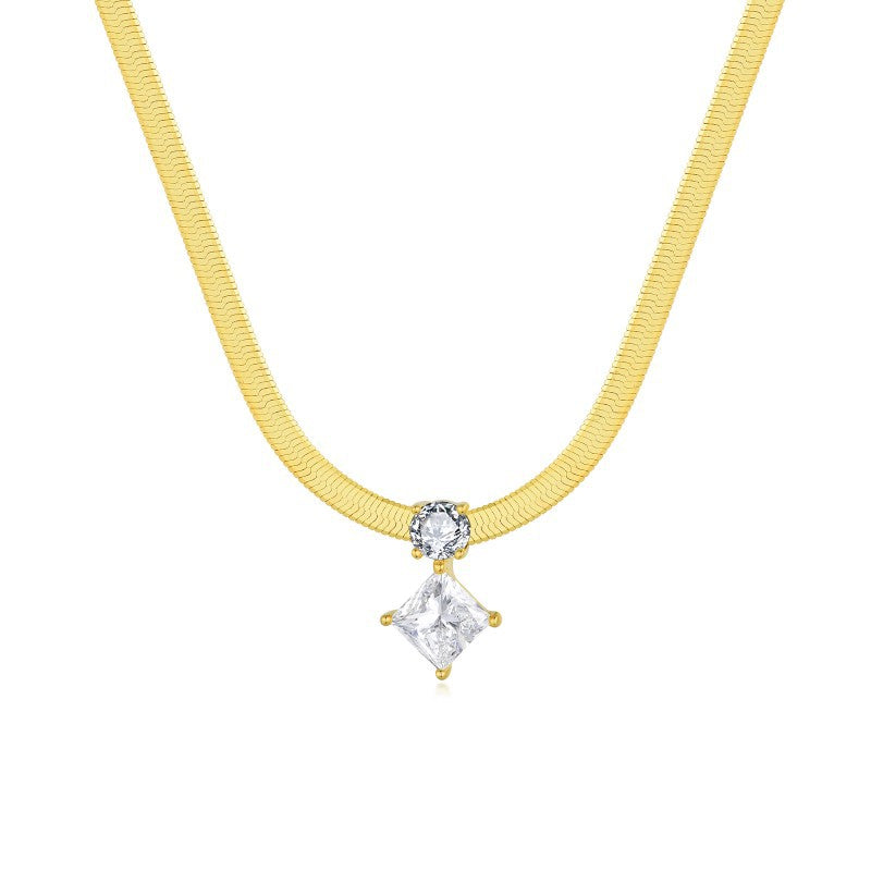 Ins Style 925 Silver Snake Chain Necklace with 1.5ct Princess Cut Moissanite for Women (Layerable)
