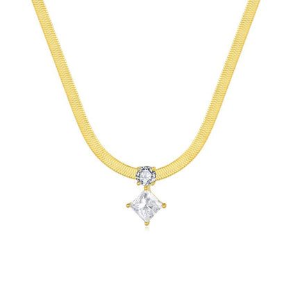 Ins Style 925 Silver Snake Chain Necklace with 1.5ct Princess Cut Moissanite for Women (Layerable)