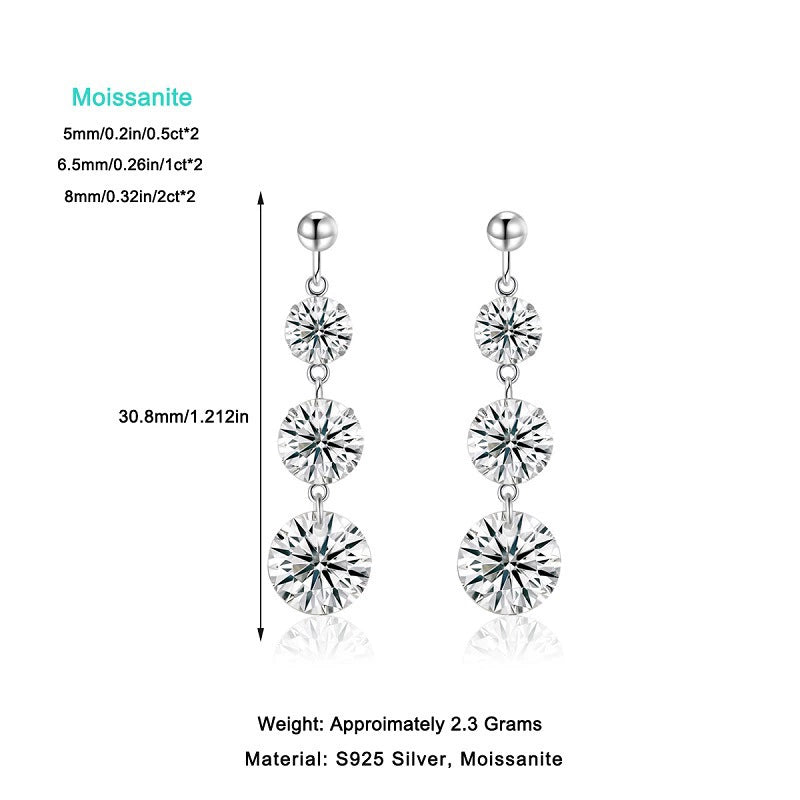 S925 Sterling Silver Plated White Gold Moissanite Earrings - Minimalist Pierced Drop Earrings for Women