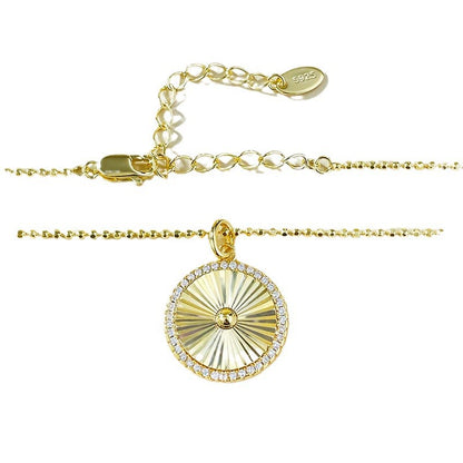 S925 Silver Gold-Plated Brushed Circle Pendant | Chic Versatile Daily Necklace