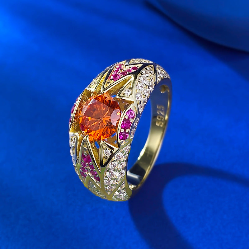 S925 Silver Fanta Orange Ring | 1CT Luxe Round Cut