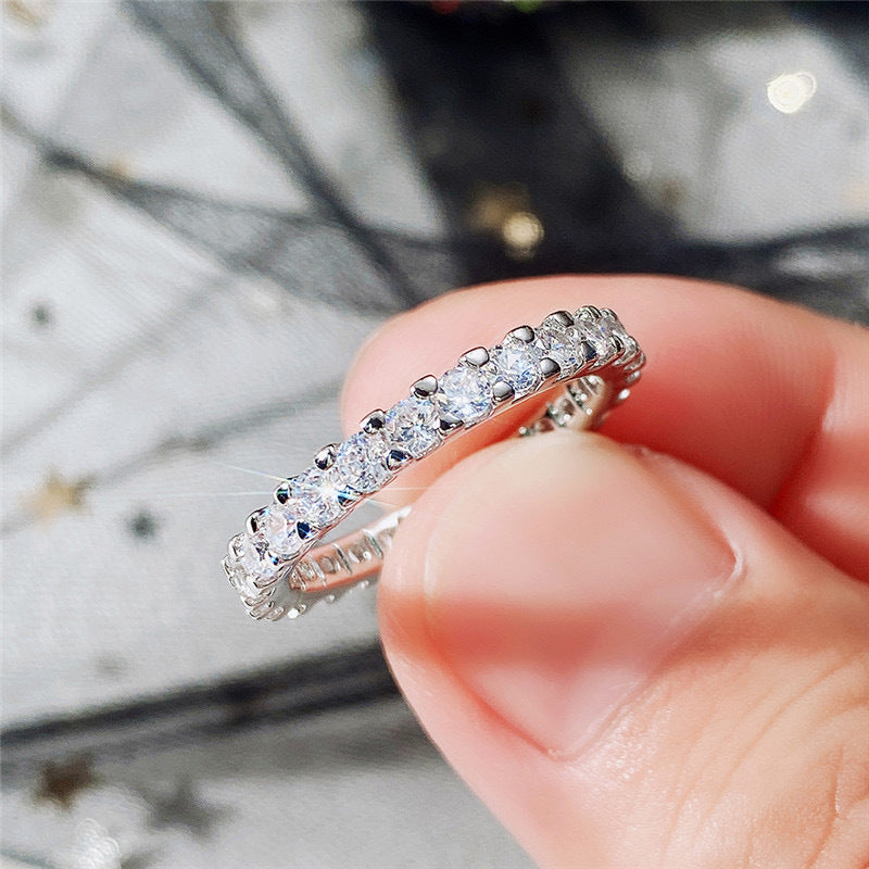 Ricady Jewel – Women's Single Row Pave Cubic Zirconia Ring, Minimalist Stackable Band in Rose Gold & Silver-Tone