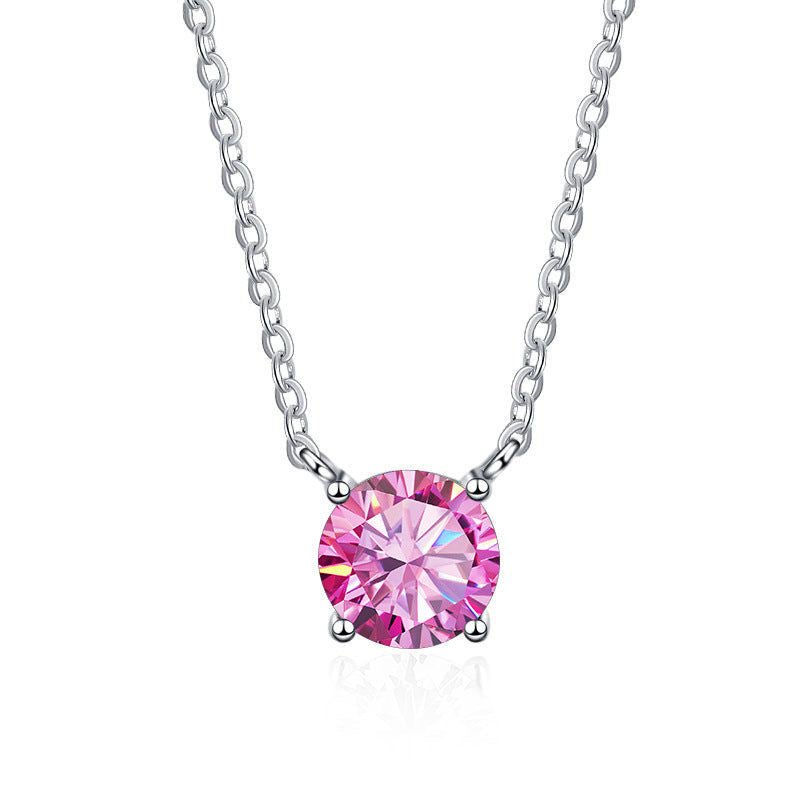 S925 Sterling Silver 1 Carat Moissanite Necklace - Women's Light Luxury 4-Claw PT950 Plated Collar Chain