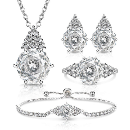 Rose Cut Jewelry Set: Sparkling High Carbon Diamond Ring Earrings Necklace Pendant Bracelet