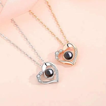 S925 Silver Love Heart Projection Necklace for Women - Dainty Clavicle Chain