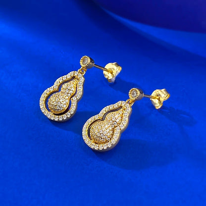S925 Silver Red Gold Two-Tone Rotatable Double-Sided Gourd Earrings for Women | Luxury Retro Design