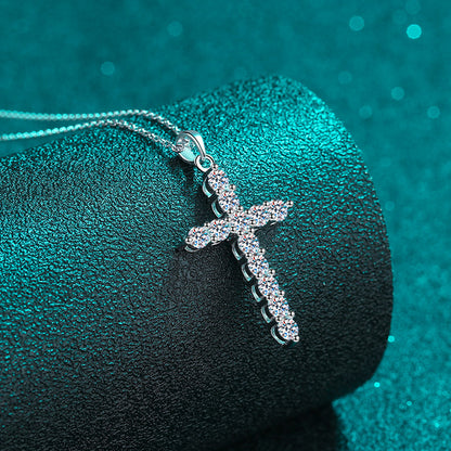 925 Sterling Silver Moissanite Cross Necklace - Ethnic Vintage Style