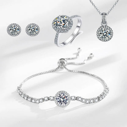 D Color Moissanite Round-set Jewelry Set (Ring, Earrings, Necklace, Bracelet)