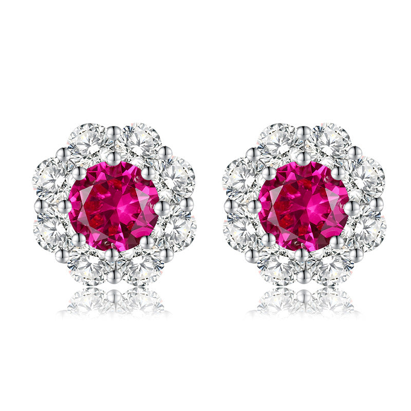 Round Aquamarine Flower Cluster Stud Earrings in Sterling Silver for Women — Ocean Elegance