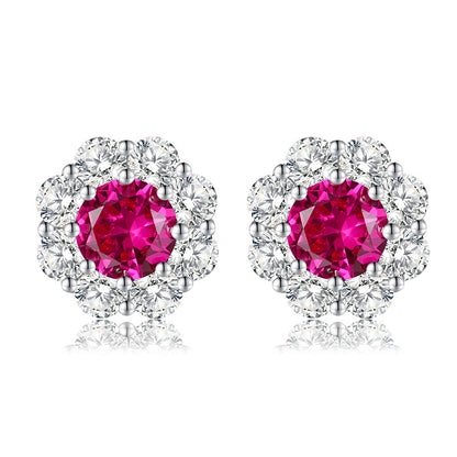 Round Aquamarine Flower Cluster Stud Earrings in Sterling Silver for Women — Ocean Elegance