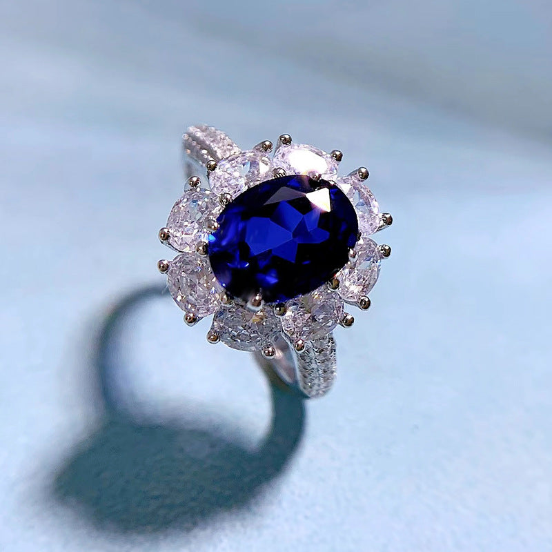 S925 Sterling Silver Ring | Sapphire-Like Oval CZ, Creative Luxury Design