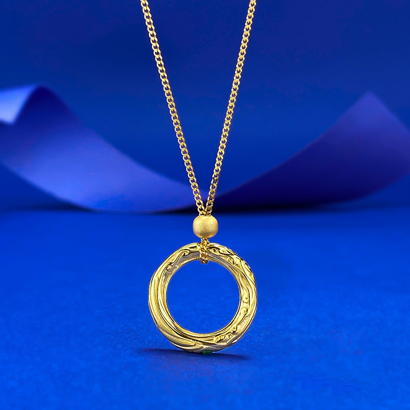 Ricady Jewel S925 Silver Vintage Qiankun Circle Pendant | Green Diamond Gold-Plated Necklace
