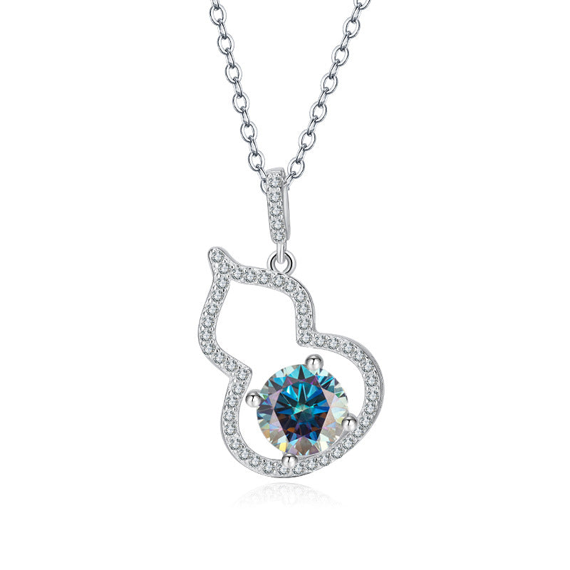 S925 Silver Gourd Pendant Necklace - Dainty Moissanite for Women