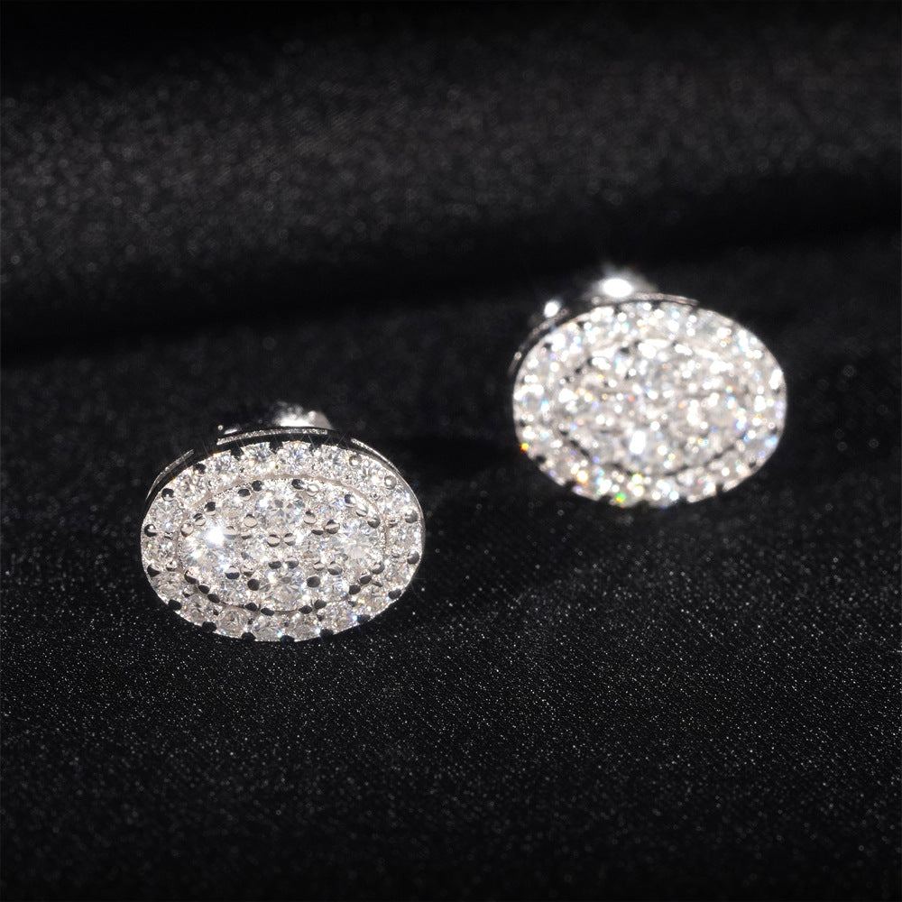 Premium 925 Silver Hip-Hop Earrings with Oval Moissanite Studs