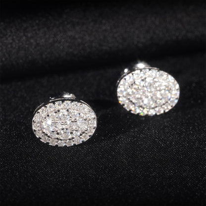 Premium 925 Silver Hip-Hop Earrings with Oval Moissanite Studs