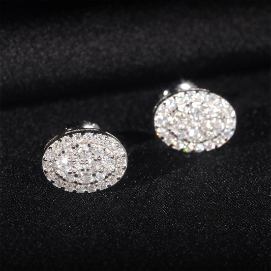 Premium 925 Silver Hip-Hop Earrings with Oval Moissanite Studs