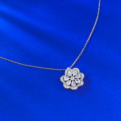 Ricady Jewel Lace Edge Flower Pendant Necklace - S925 Silver, CZ Inlay