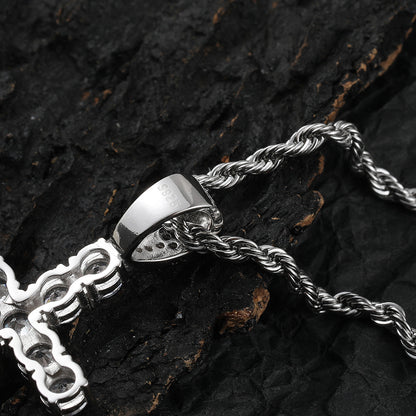 Diamond Cross Pendant Necklace in 925 Sterling Silver - Hip Hop Style