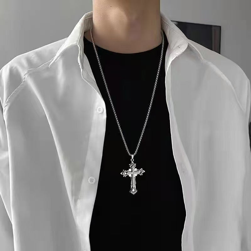 Triple Layered Cross Necklace in Titanium Steel - Minimalist Design