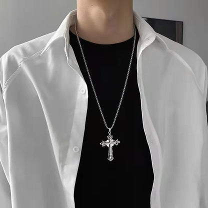 Triple Layered Cross Necklace in Titanium Steel - Minimalist Design
