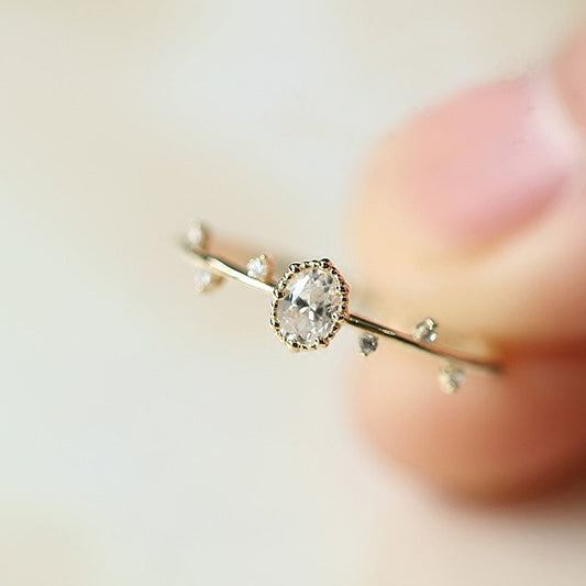 Ricady Jewel Minimalist Twig Ring - Dainty Oval Micro Pave Zircon
