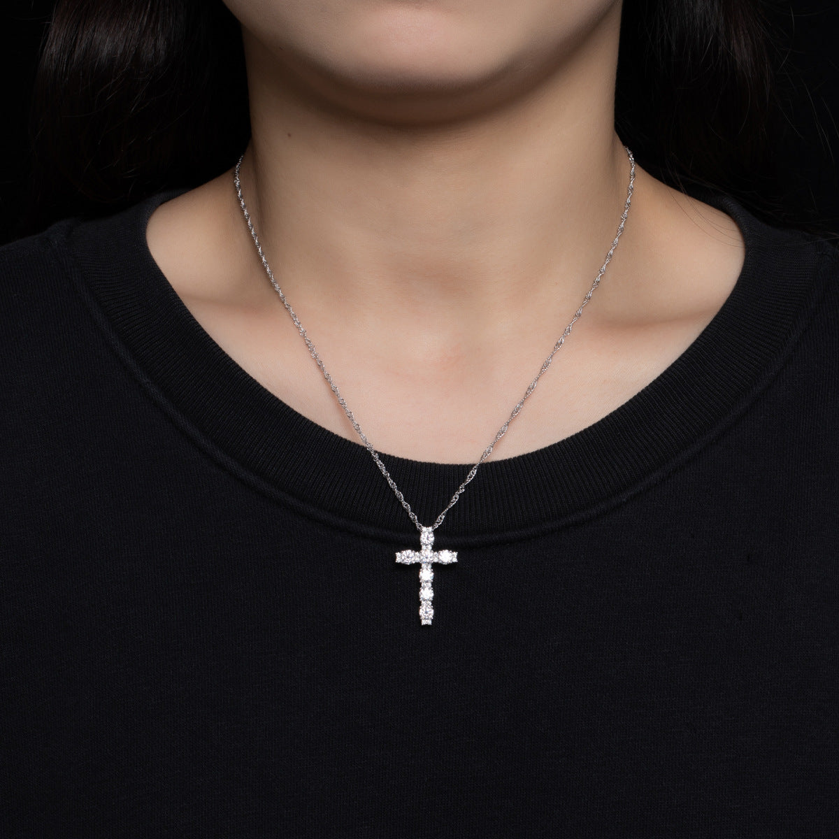 Ricady Jewel S925 Sterling Silver Cross Moissanite Pendant Necklace - High-End Minimalist Light Luxury Gift