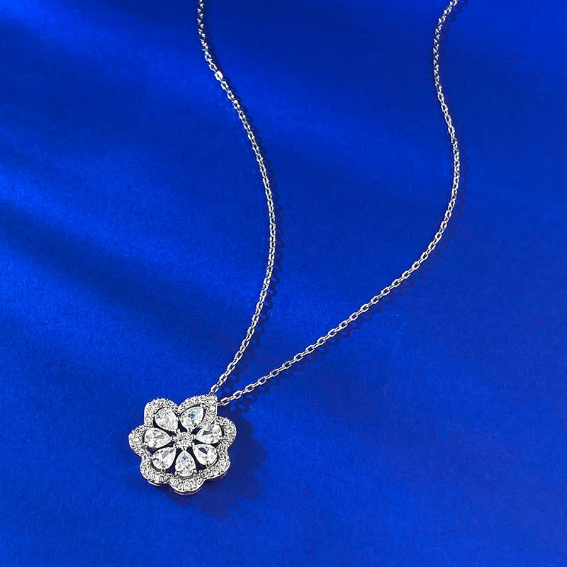 Ricady Jewel Lace Edge Flower Pendant Necklace - S925 Silver, CZ Inlay