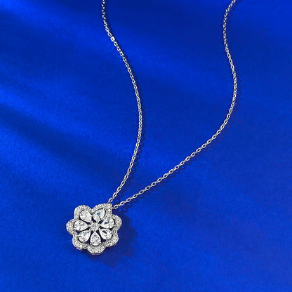 Ricady Jewel Lace Edge Flower Pendant Necklace - S925 Silver, CZ Inlay