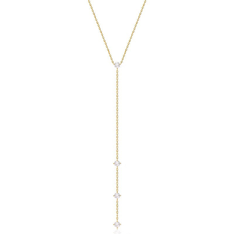Ricady Jewel Dainty S925 Silver Y-Necklace, Tassel Design Layered Collar Chain