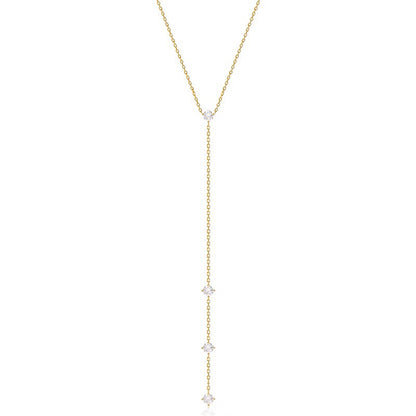Ricady Jewel Dainty S925 Silver Y-Necklace, Tassel Design Layered Collar Chain