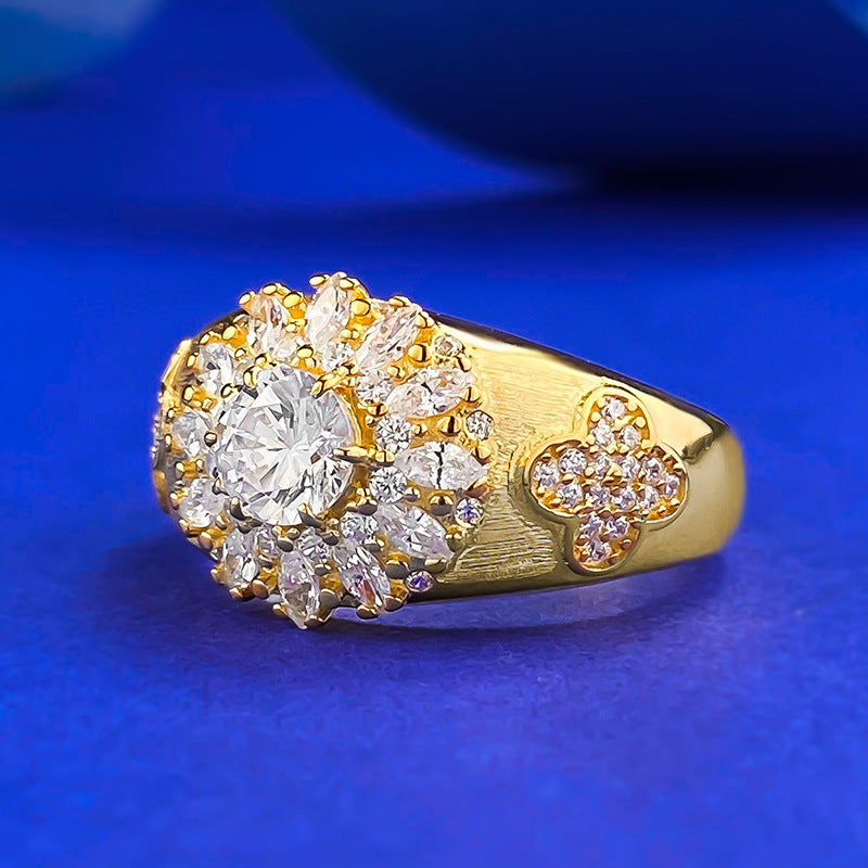 S925 Silver Gold-Plated Ring | Italian Craft Brushed Finish Sparkle
