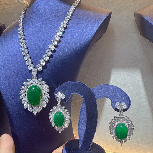 Bridal Zircon Jewelry Set: Necklace + Earrings, Elegant Formal Accessories for Wedding & Banquet